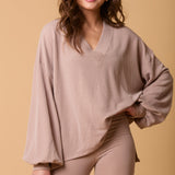 Two Tone Knit Jersey V-Neck Loose Fit Top - LAST ONES FINAL SALE