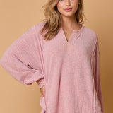 Two Tone Kinit Rib Loose Fit Long Sleeve Top - LAST ONES FINAL SALE