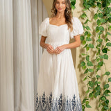 Embroidery Dress With Square V-Neckline - FINAL SALE