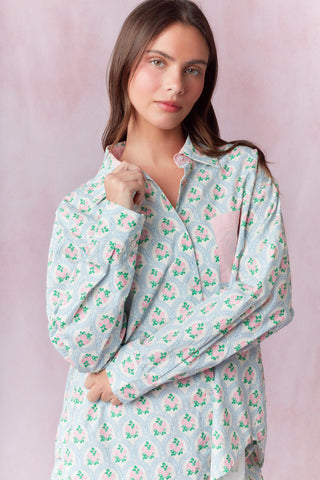 Floral Printed Cotton Poplin Shirt - Pink/Blue  - PREORDER