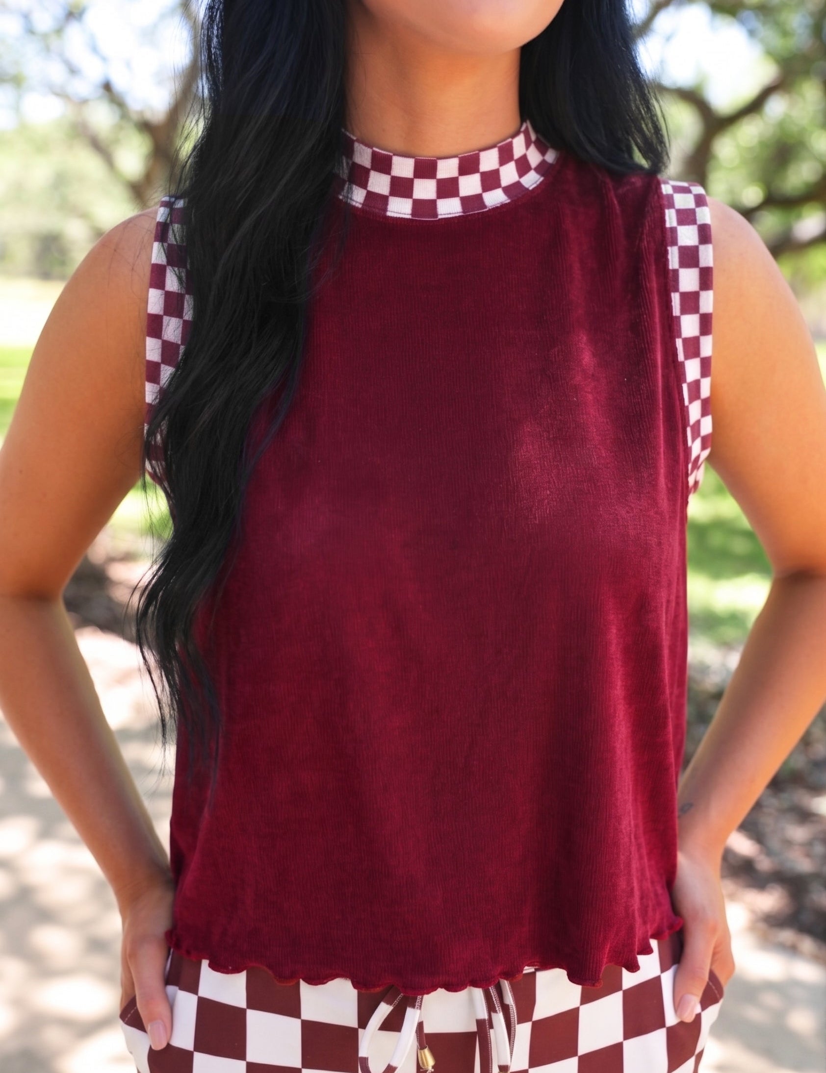 PREORDER- Checkmate Ribbed Tank- Maroon