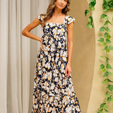 Sleeveless Square Neckline Floral Maxi Dress - FINAL SALE