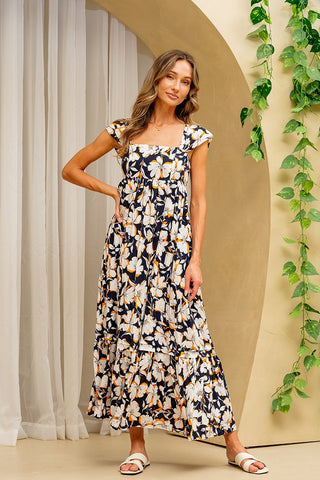 Sleeveless Square Neckline Floral Maxi Dress