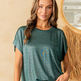 Relaxed Fit Shimmering Short Sleeve Top - Hunter Green - PREORDER
