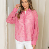 Long Sleeve Shimmering Sheer Shirt Floral Top - FINAL SALE