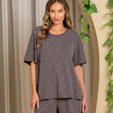 Relaxed Fit Round Neck Short Sleeves Ribbed Set - FINAL SALE