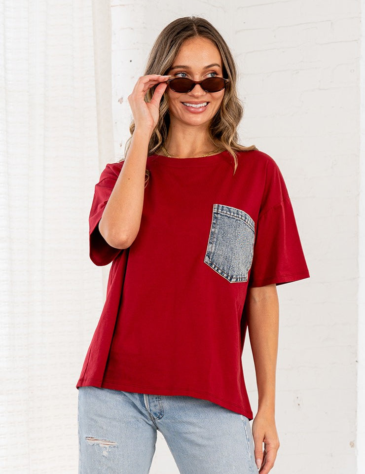 Oversized Front Pocket 1/2 Sleeve Top - PREORDER