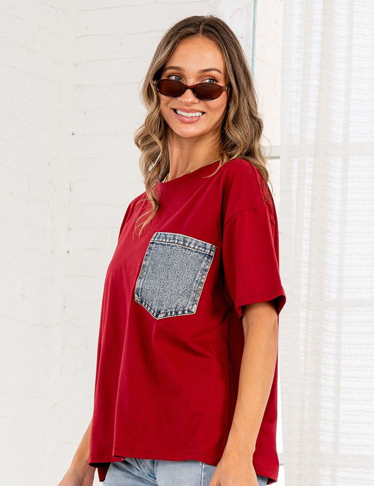 Oversized Front Pocket 1/2 Sleeve Top - PREORDER