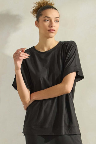Short Sleeve Ultra Cozy Crew Top - Black  - PREORDER