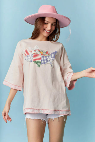 American Land Lace Laser Cut Detail Oversized Tee - Blush  - PREORDER