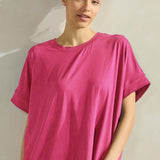 Short Sleeve Ultra Cozy Crew Top - Fuchsia - FINAL SALE