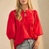 Solid Poplin With Pintuck Detail Blouse - LAST ONES FINAL SALE