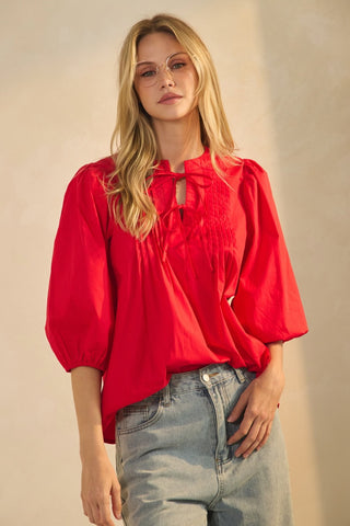 Solid Poplin With Pintuck Detail Blouse