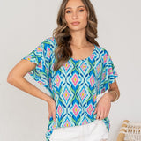 Relaxed Fit Short Sleeve Ikat Print Top - FINAL SALE