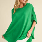 Solid 1/2 Sleeves Knit Boxy Top - Emerald - FINAL SALE