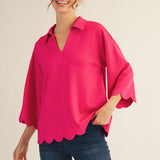 Scallop Edge Detail Solid Top - Fuchsia - FINAL SALE