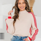 Striped Side Knit Crewneck Sweater - LAST ONES FINAL SALE