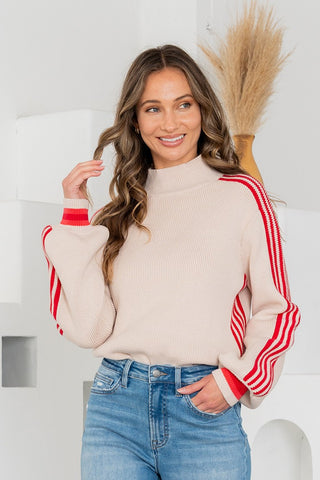 Striped Side Knit Crewneck Sweater