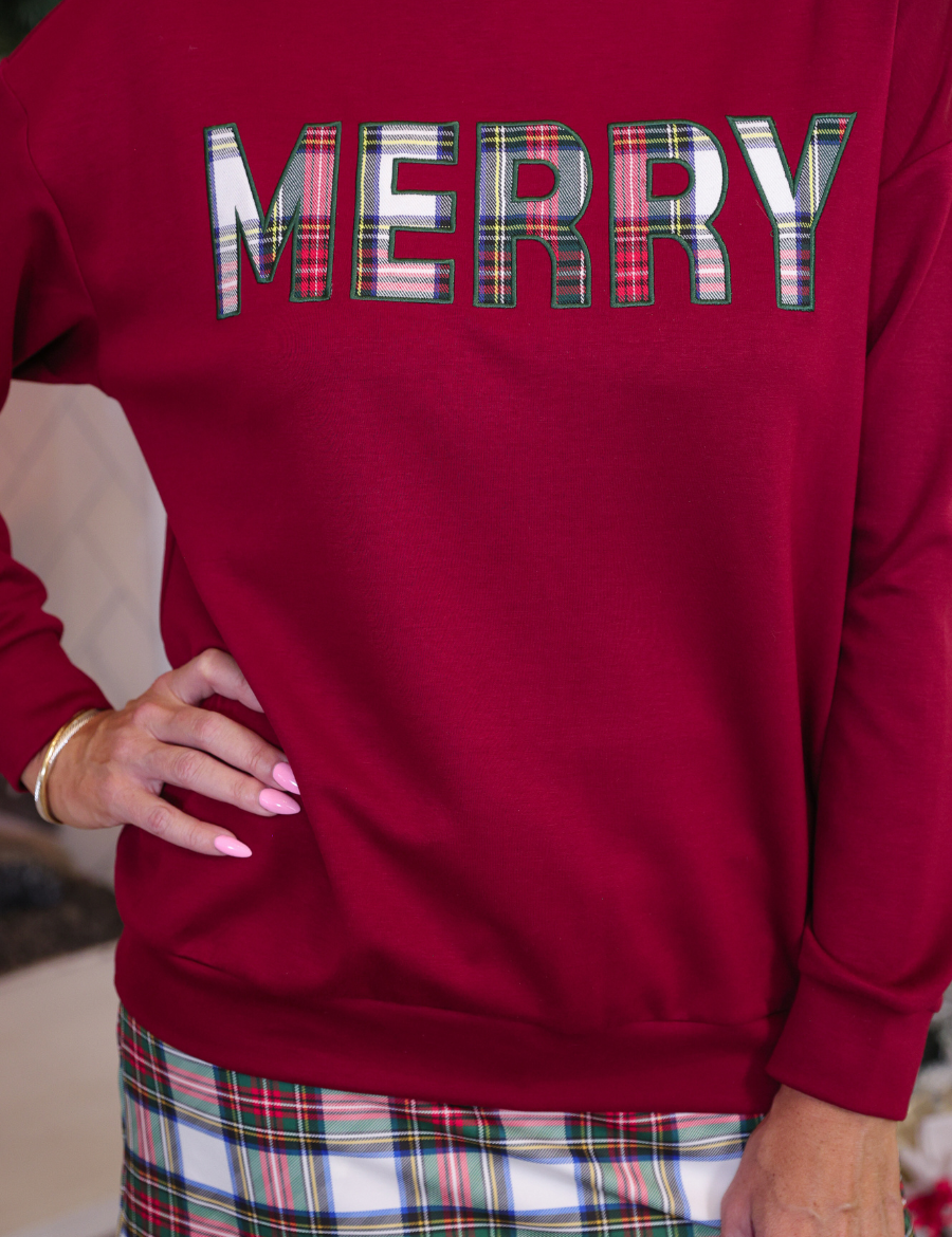PREORDER- Merry Plaid Patch Luxe Pullover