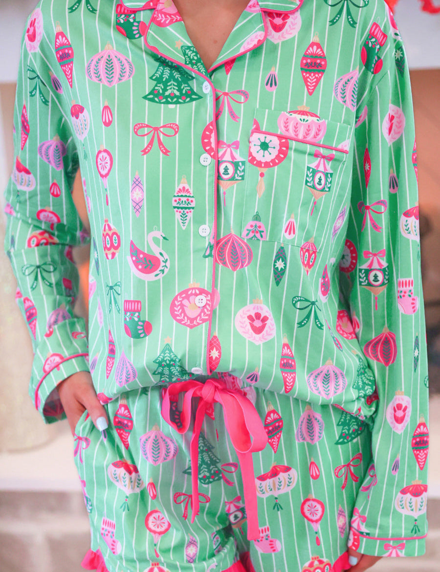 PREORDER- Decked in Ornaments Ruffle Pajama Set