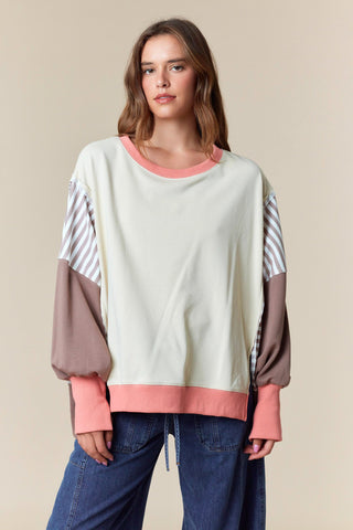 Stripe And Color Block Detailed Sweatshirt