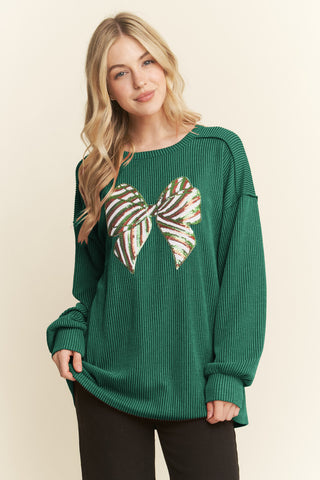 Long Sleeve Urban Ribbed Ribbon Patch Top