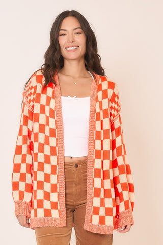 Checker Jacquard Knit Open Cardigan