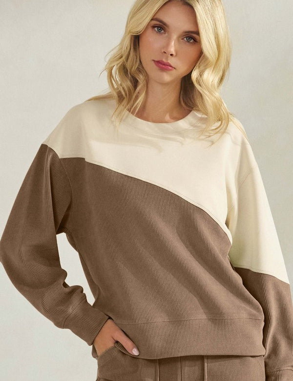 Two Tone Corduroy Top - KH/OAT - LAST ONES FINAL SALE