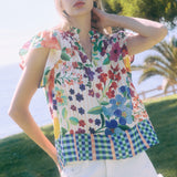 Floral Border Printed Flutter Sleeve Blouse - FINAL SALE