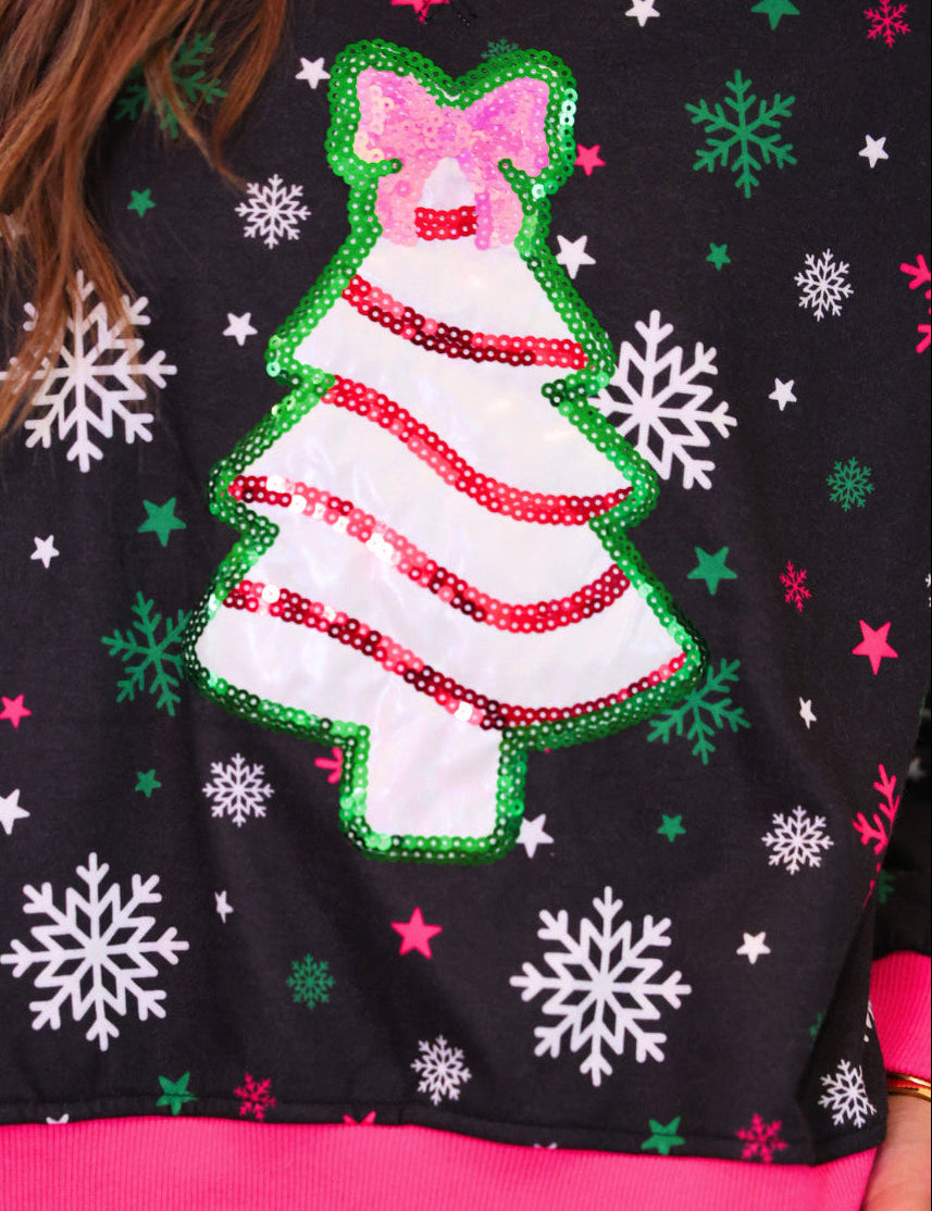 PREORDER- Foil Bow Christmas Treat Snowflake Pullover