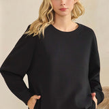 Soft Cotton Modal Long Sleeve Top With Pockets - Black - FINAL SALE