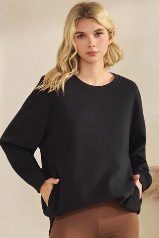 Soft Cotton Modal Long Sleeve Top With Pockets - Black  - PREORDER