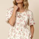 Pleated Floral Bubble Short Sleeve Top - FINAL SALE