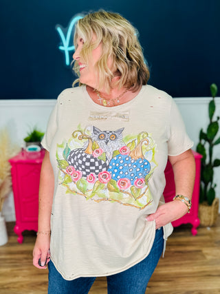 Bling Owl & Pumpkins Tattered Tee