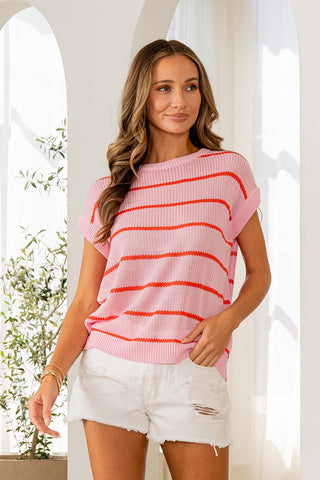 Striped Short Sleeve Knit Top