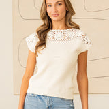 Relaxed Fit Crochet Scalloped Knit Top - FINAL SALE