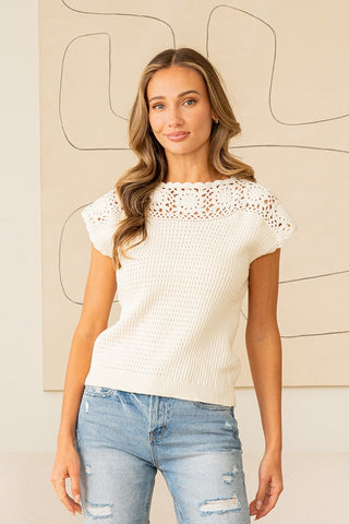 Relaxed Fit Crochet Scalloped Knit Top