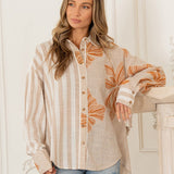 Oversized Mixed Print Button Down Shirt