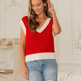 Relaxed Fit Cable Knit V Neck Sleeveless Top - FINAL SALE