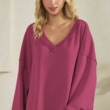 Soft Flow Fleece Loose Fit V-neck Sweatshirt - Dry Rose - FINAL SALE