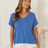 Short Sleeve V Neck Top - Denim