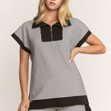 Checkered Half Zip Contrast Trim Top - FINAL SALE
