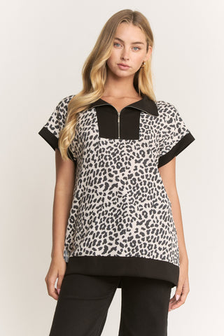 Half Zip Contrast Trim Top