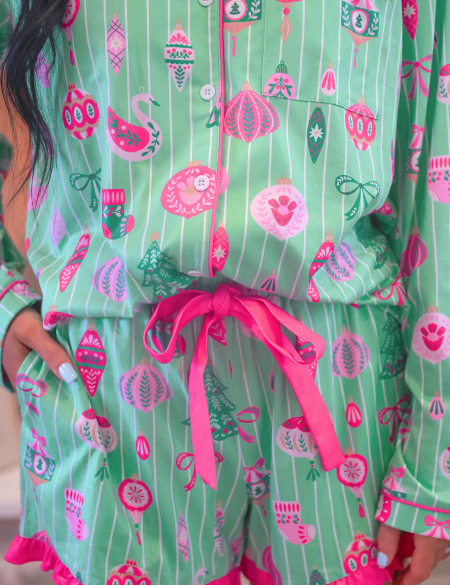 PREORDER- Decked in Ornaments Ruffle Pajama Set