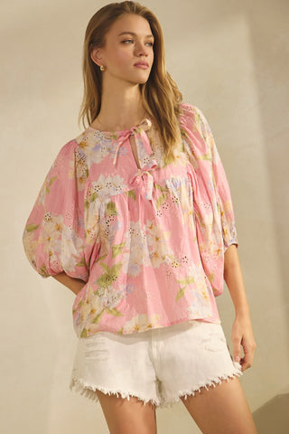 Floral Printed Peasant Blouse  - PREORDER