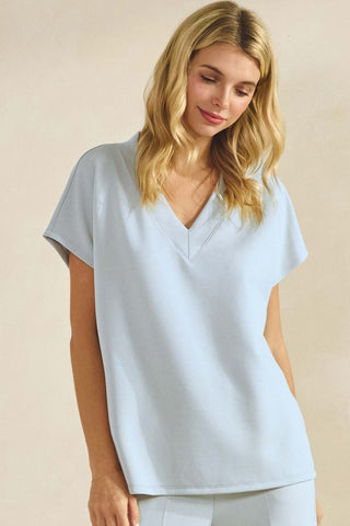 Short Sleeve Thin Modal Scuba Top - Light Blue  - PREORDER
