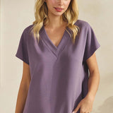 Short Sleeve Thin Modal Scuba Top - Dusty Purple - FINAL SALE