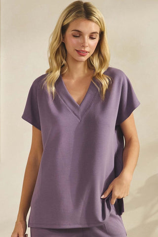 Short Sleeve Thin Modal Scuba Top - Dusty Purple  - PREORDER