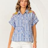 Relaxed Fit Geometric Print Shirt Top - FINAL SALE