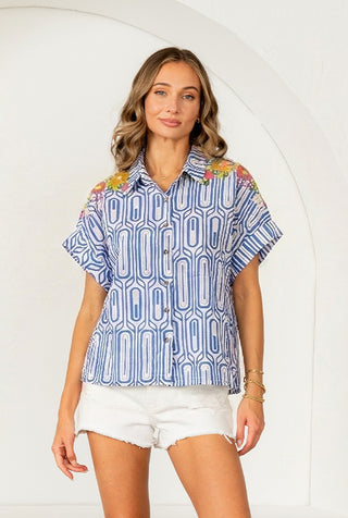 Relaxed Fit Geometric Print Shirt Top